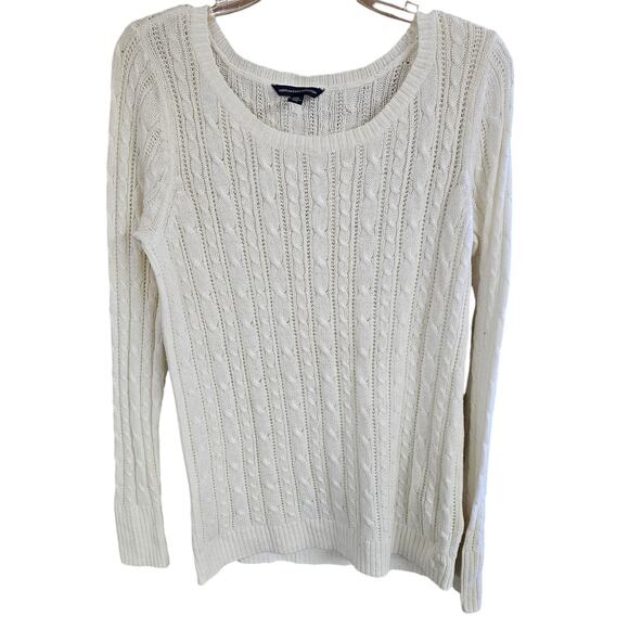 AEO Y2K Womens Cableknit Wool Blend Sweater Size L Pullover Neutral Quiet Luxury - Picture 1 of 7